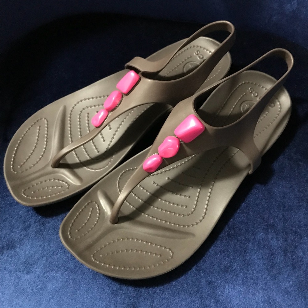 Brown & pink crocs sandals